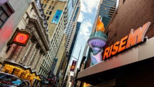 Exterior view of front entrance on NYC street of RiseNY